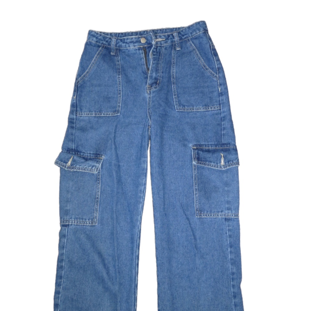 High Waist Pocket Side Cargo Jeans